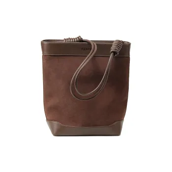 YOCAMU Cow Leather Bucket Bag Shoulder Bag Tote Bag Shopping Bag Women's Color Blocking