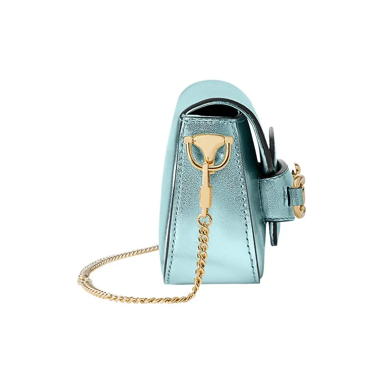GUCCI Horsebit 1955 Layered Leather Shoulder Bag Crossbody Bag Mini Women's Light Blue-2