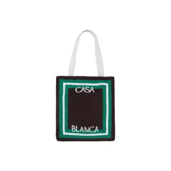 CASABLANCA Logo Embroidered Crochet Knit Top Handle Bag