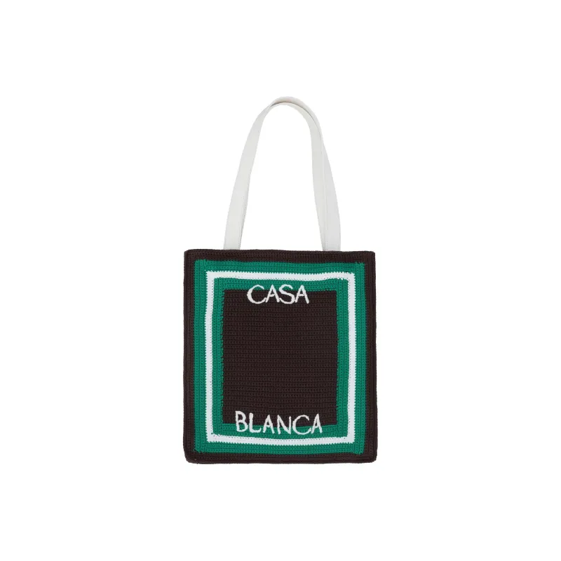 CASABLANCA Logo Embroidered Crochet Knit Top Handle Bag-0