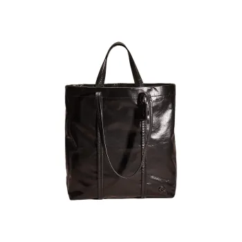COACH Hallie Paperweight Leather Tote Bag, Shopping Bag, Handbag Large Size Women's Black