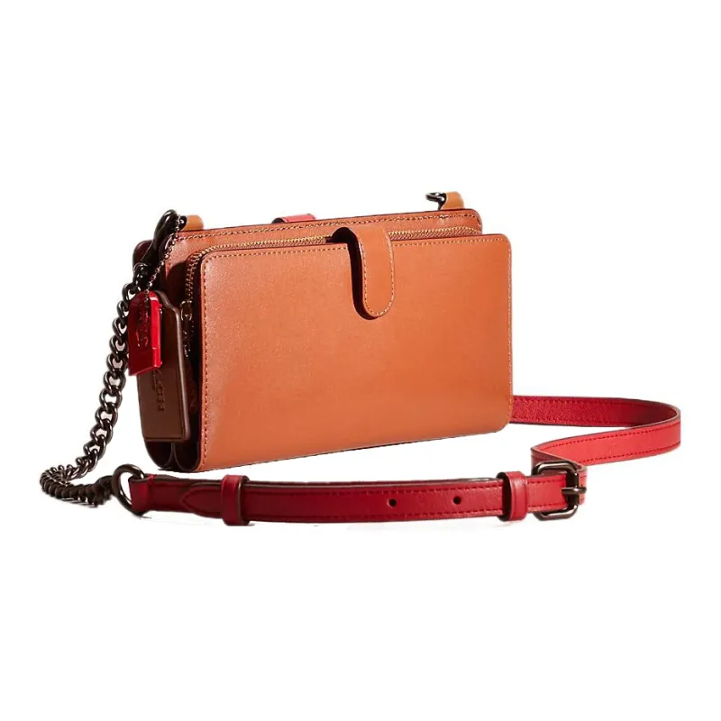 COACH Calfskin Wallet, Shoulder Bag, Crossbody Bag Trumpets Women's Bronze/Red Apple-1