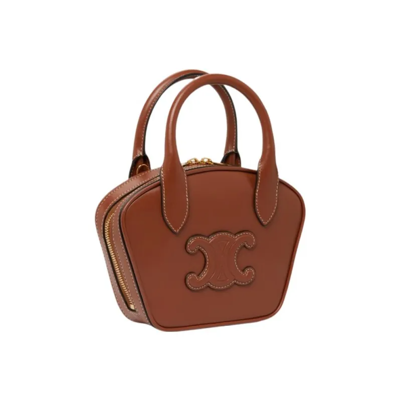 CELINE Smooth Calf Leather Bowling Bag Handbag Mini Women's Tan-1