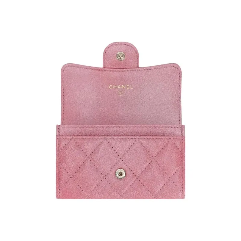 CHANEL Goatskin Card Holder Regular Women's Light Pink-2