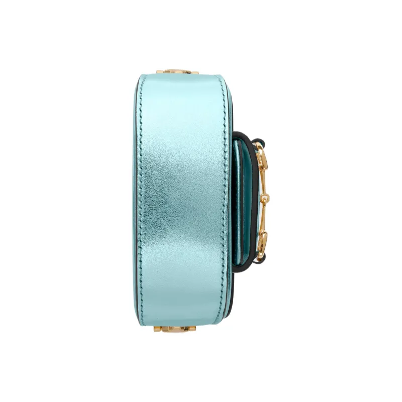 GUCCI Horsebit 1955 Layered Leather Shoulder Bag Crossbody Bag Mini Women's Light Blue-4