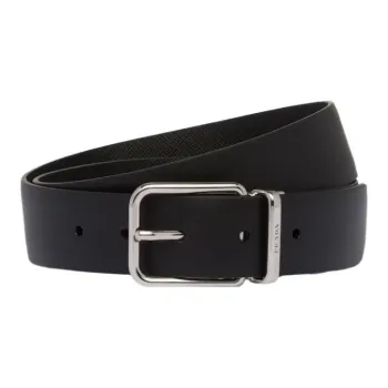 PRADA Leather Belts Men's Black Width 3.3cm