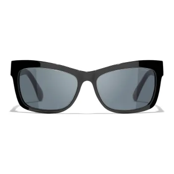CHANEL Acetate Irregular Shape Sunglasses Women's Black