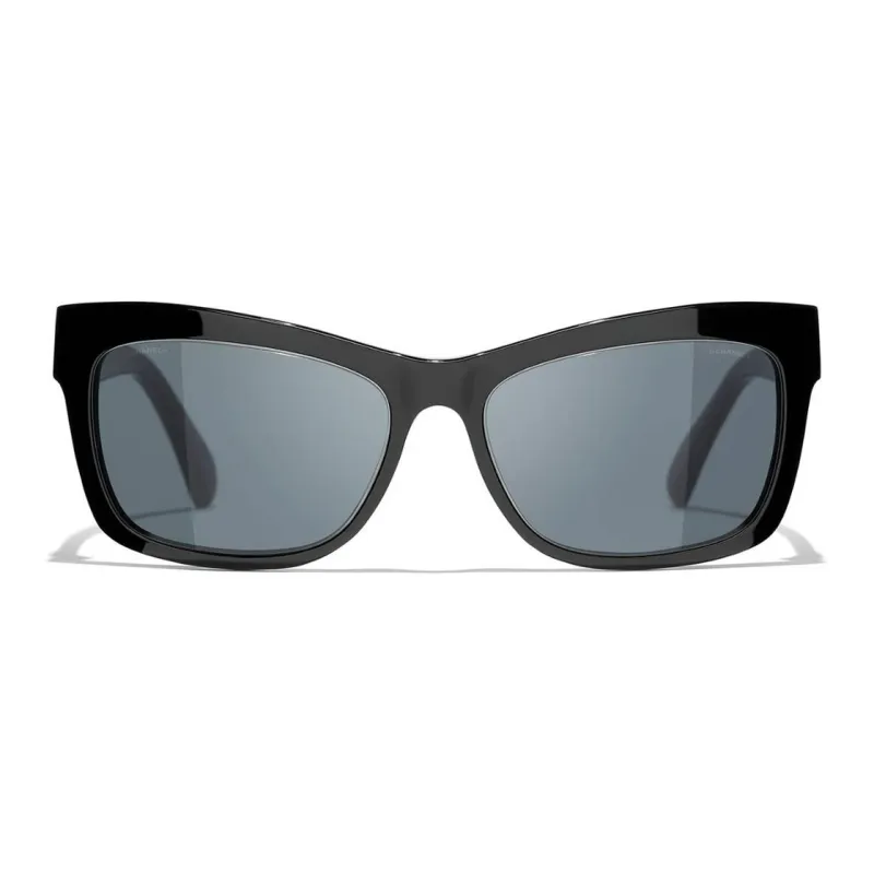 CHANEL Acetate Irregular Shape Sunglasses Women's Black-0