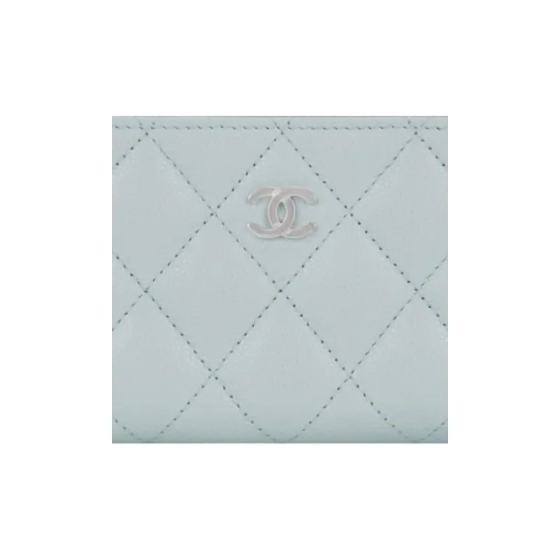 CHANEL Grain Calfskin Coin Purse Women's Light Blue-3