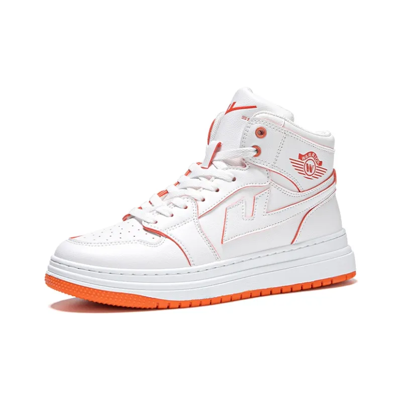 Warrior Anti Slip Wear Resistant High Top Skateboard Shoes Unisex White Orange-2