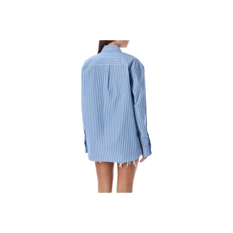 Alexander Wang Apple Boyfriend Shirt In Compact Cotton Blue/White-1