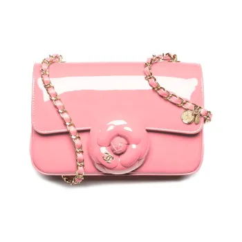 CHANEL Gold Coin Collection Calf Patent Leather Camellia Flap Bag, Crossbody Bag, Shoulder Bag Trumpets Women's Pink