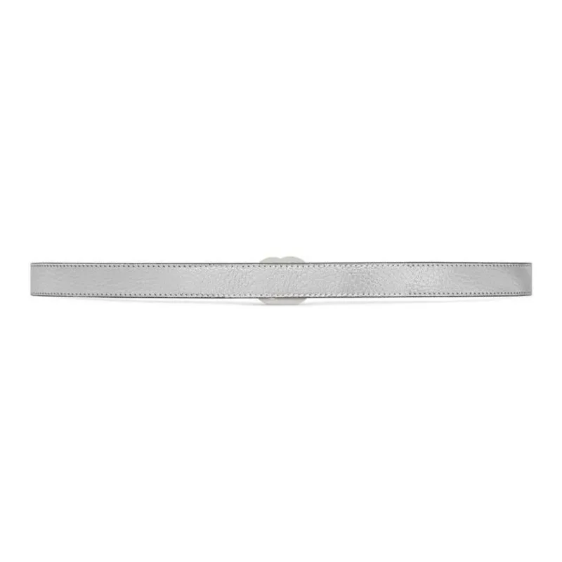 GUCCI Styling Smooth Buckle With Logo Leather Belts Women's Silver Width: 2CM-2