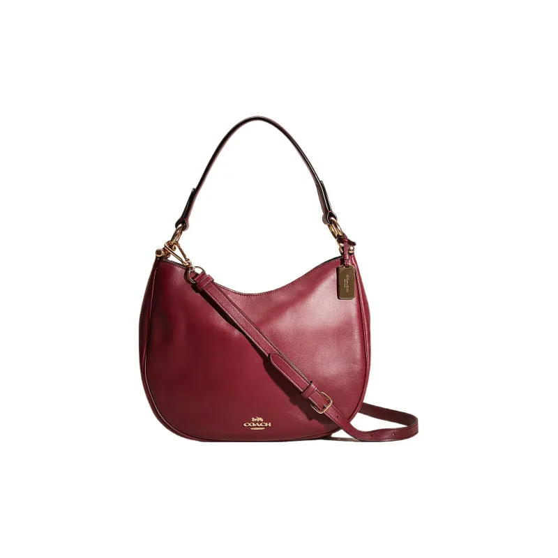 COACH Mae Glove Tanning Shoulder Bag Handbag Shoulder Bag Crossbody Bag Medium Size Women's Light Gold/Burgundy-0
