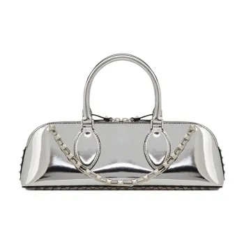 Valentino ROCKSTUD Calfskin Shoulder Bag Crossbody Bag Handbag Women's Silver