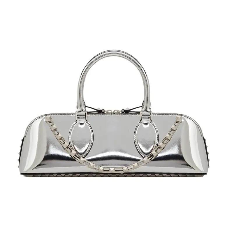 Valentino ROCKSTUD Calfskin Shoulder Bag Crossbody Bag Handbag Women's Silver-0