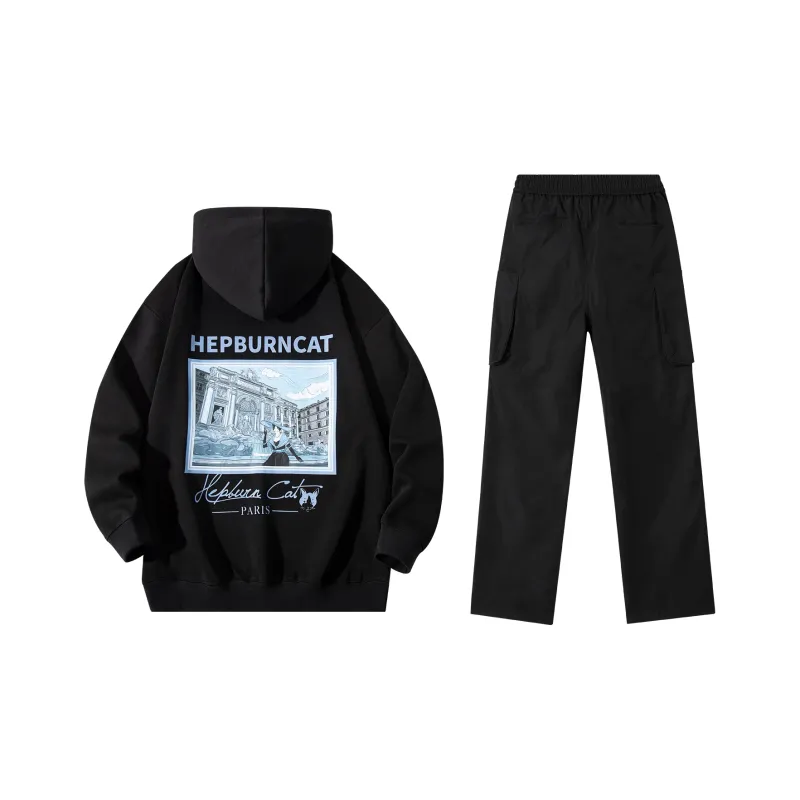 Hepburn Cat Sweatshirt Sets Unisex-13