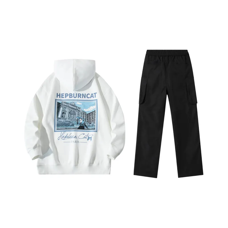 Hepburn Cat Sweatshirt Sets Unisex-1