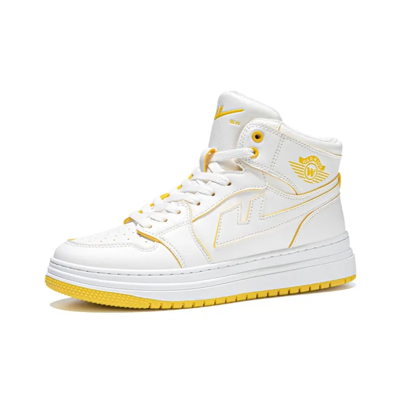 Warrior Anti Slip Wear Resistant High Top Skateboard Shoes Unisex White Yellow-2