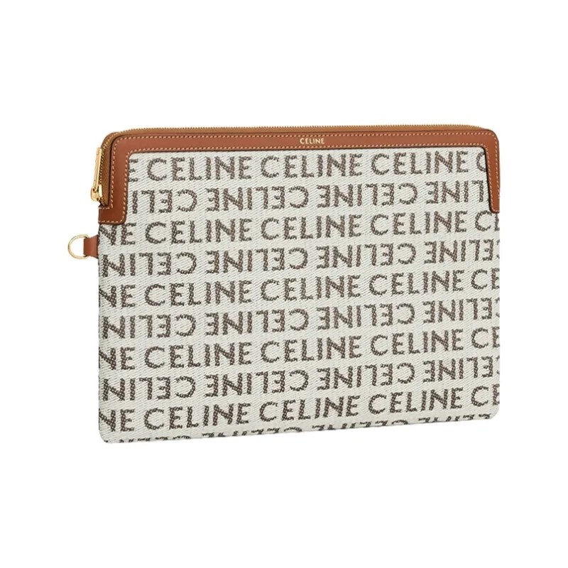 CELINE Calfskin Textile Clutch Small Size Women's Natural/Tan-2