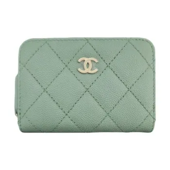 CHANEL Caviar Bright Calfskin Wallet Coin Purse Women's Light Green