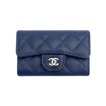 CHANEL Grained Calfskin Coin Purse Wallets Card Holders Women's Marine Blue