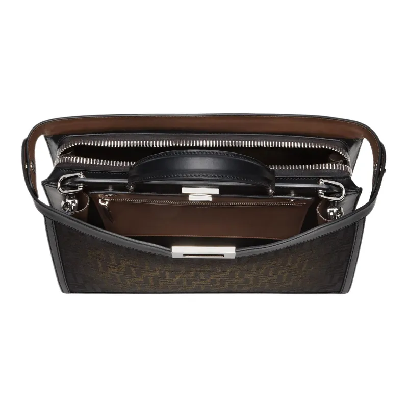 FENDI Peekaboo ISeeU Polyester With Cotton Shoulder Bag Crossbody Bag Handbag Medium Size Men's Brown-4