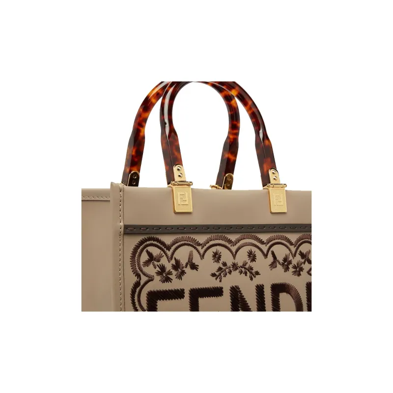 FENDI Sunshine Leather Tote Bag Shopping Bag Shoulder Bag Crossbody Bag Handbag Small Size Women's Dove Gray-4