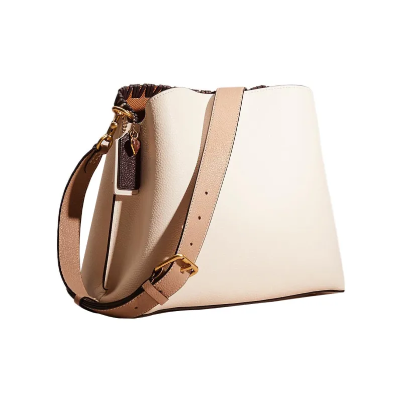 COACH Willow Polished Pebbled Leather Bucket Bag Handbag Shoulder Bag Large Size Women's White-1