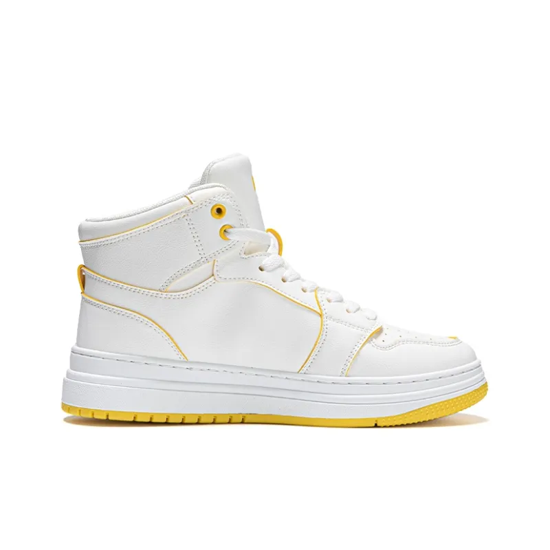 Warrior Anti Slip Wear Resistant High Top Skateboard Shoes Unisex White Yellow-1