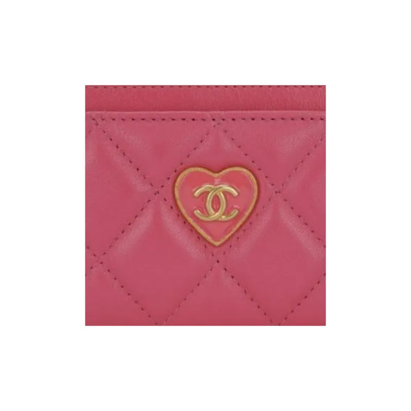 CHANEL Lambskin Card Holder Women's Pink-2