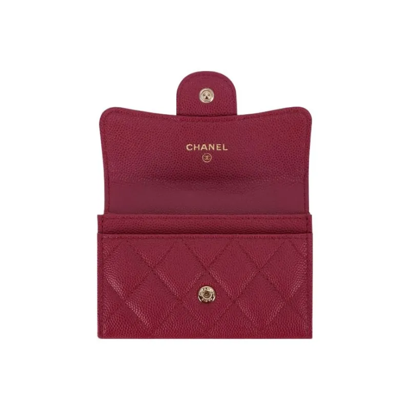 CHANEL Grain Calfskin Card Holder Women's Burgundy-2