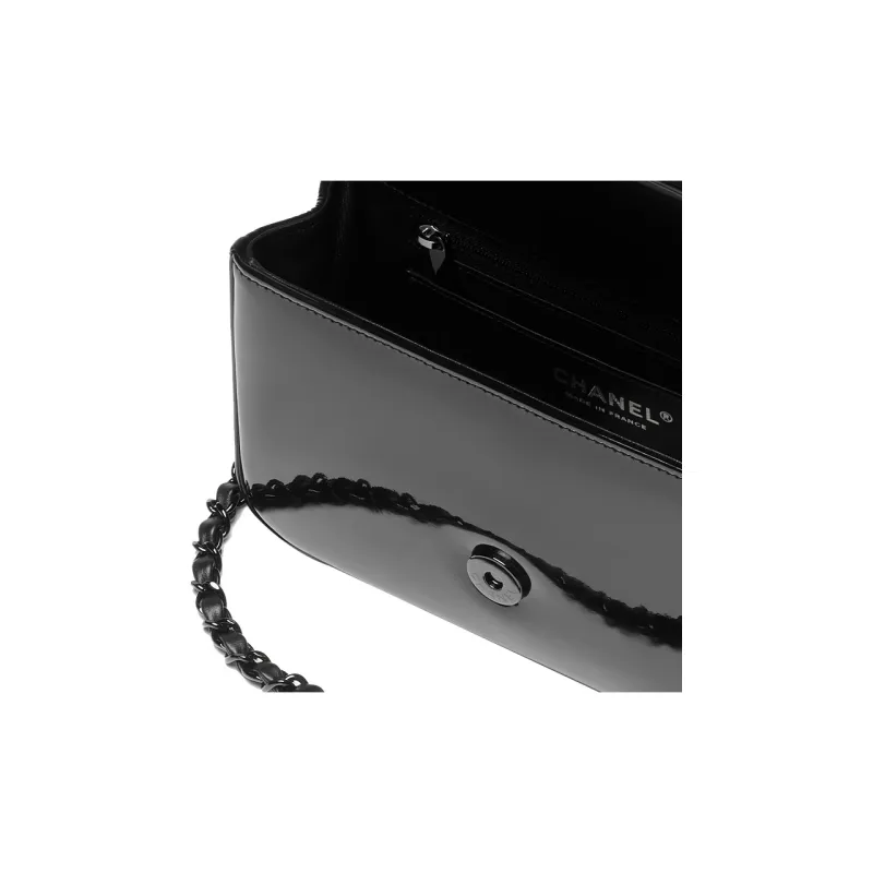 CHANEL Calf Patent Leather Camellia Flap Bag, Crossbody Bag, Shoulder Bag Trumpets Women's Black-3