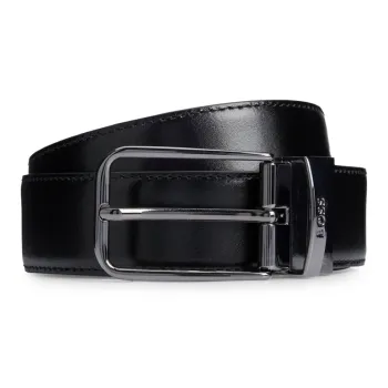 HUGO BOSS Cow Leather Belts Men's Black Width 3.5CM