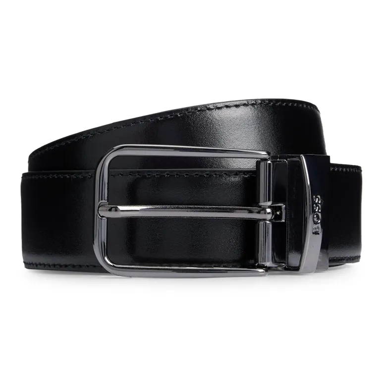 HUGO BOSS Cow Leather Belts Men's Black Width 3.5CM-0