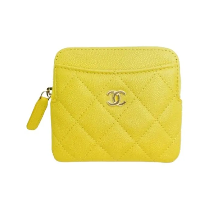 CHANEL Litchi Grain Cow Leather Card Holder Women's Gold-0