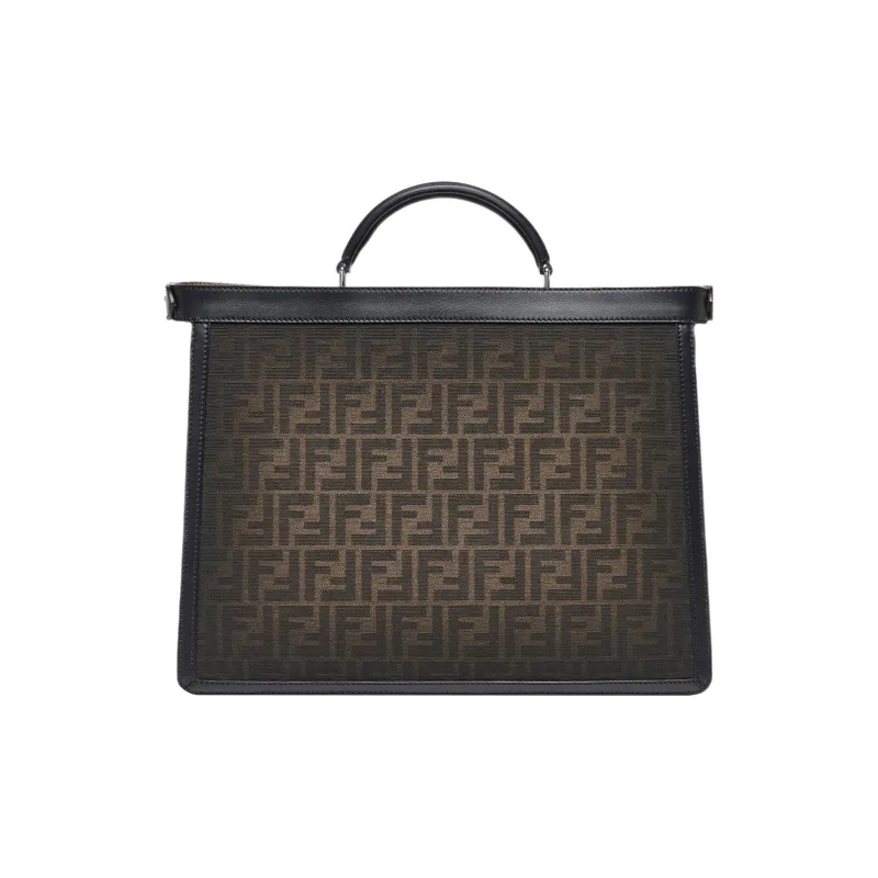FENDI Peekaboo ISeeU Polyester With Cotton Shoulder Bag Crossbody Bag Handbag Medium Size Men's Brown-3