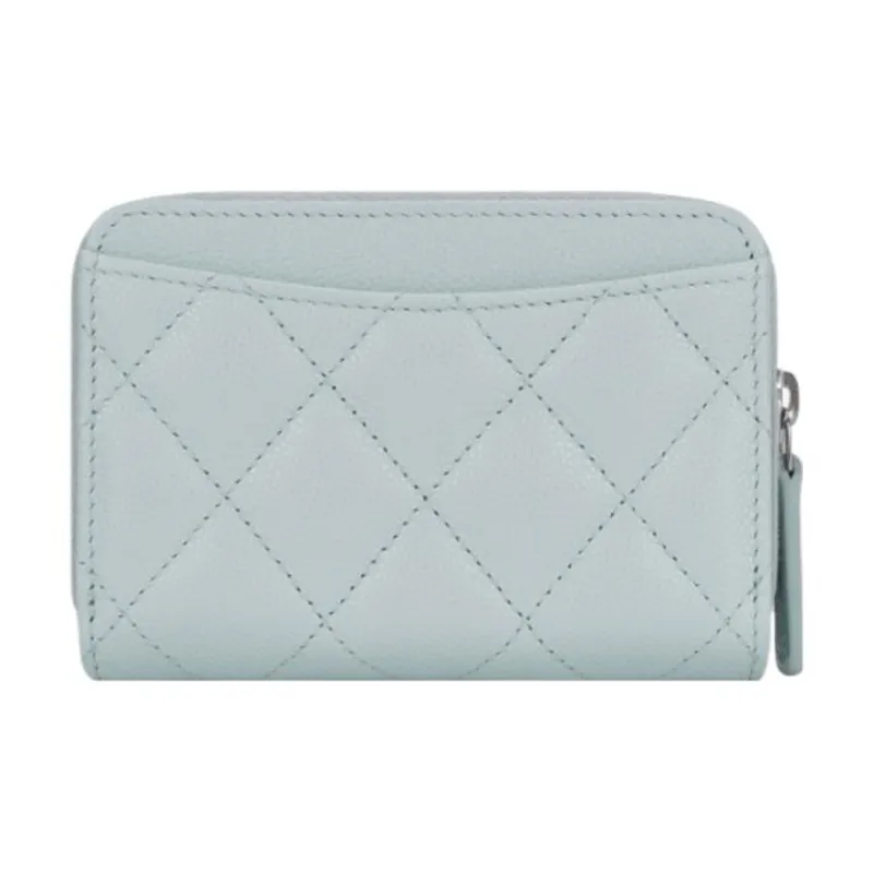 CHANEL Grain Calfskin Coin Purse Women's Light Blue-1