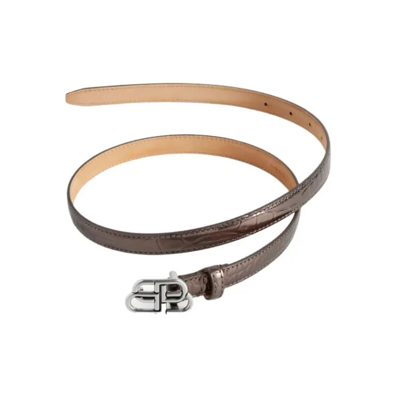 Balenciaga Extra Thin Design Smooth Buckle Leather Belts Women's Brown Width: 1.5cm-0
