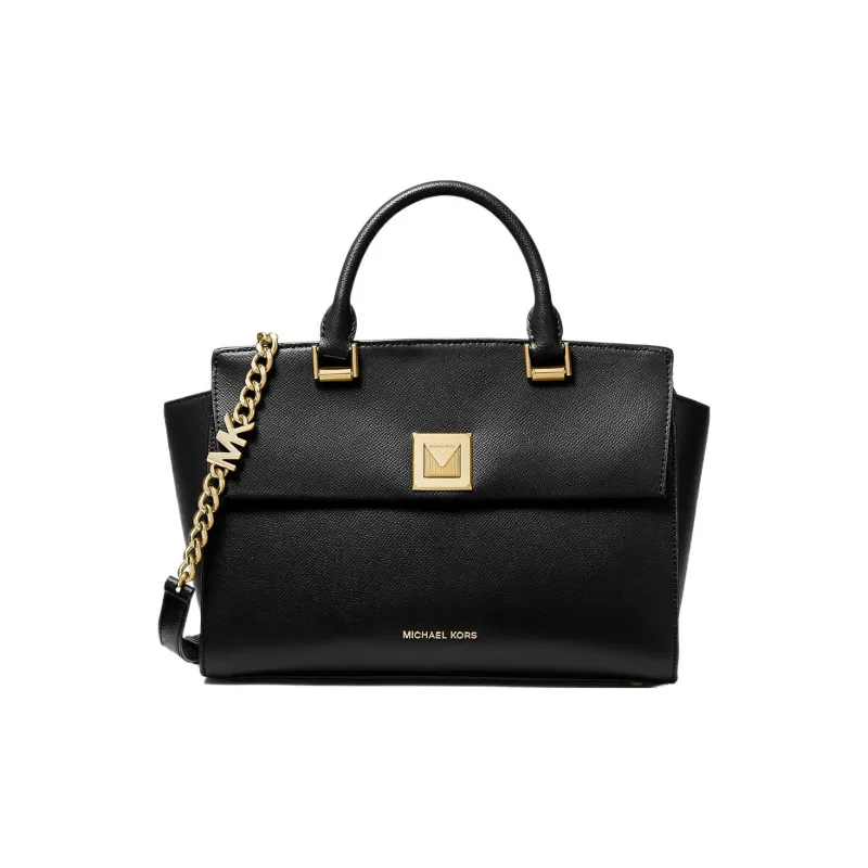MICHAEL KORS Sylvia Cross Grain Leather Shoulder Bag, Crossbody Bag, Handbag Medium Size Women's Black-0