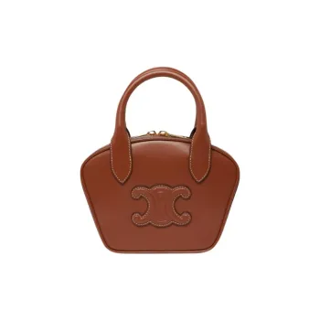 CELINE Smooth Calf Leather Bowling Bag Handbag Mini Women's Tan