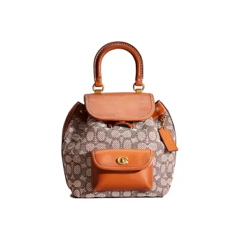 COACH Riya Textile Jacquard Glove Tanned Leather Backpack Medium Size Women's Amber