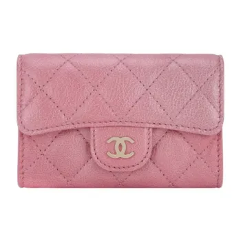 CHANEL Goatskin Card Holder Regular Women's Light Pink