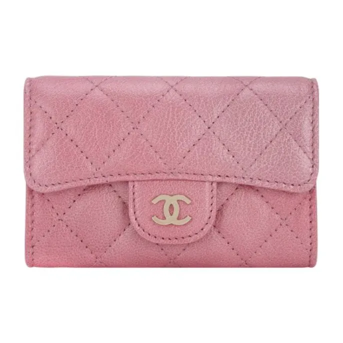 CHANEL Goatskin Card Holder Regular Women's Light Pink-0