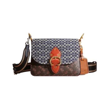 COACH Beat Canvas With Leather Saddle Bag Shoulder Bag Crossbody Bag Medium Size Women's Brass/Tan