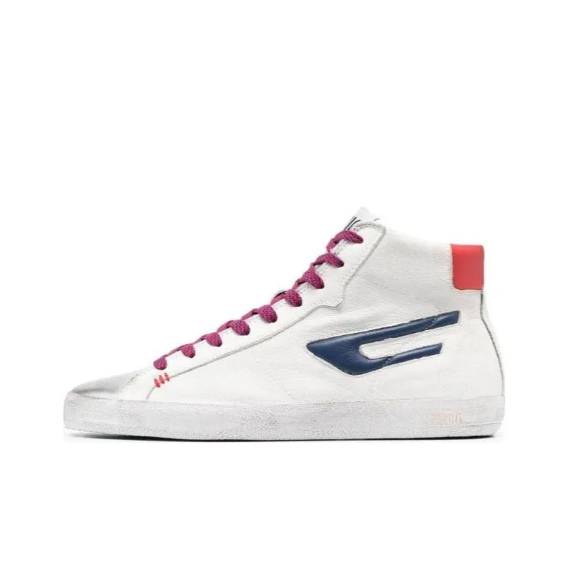DIESEL High Top Skateboard Shoes Men's White-0