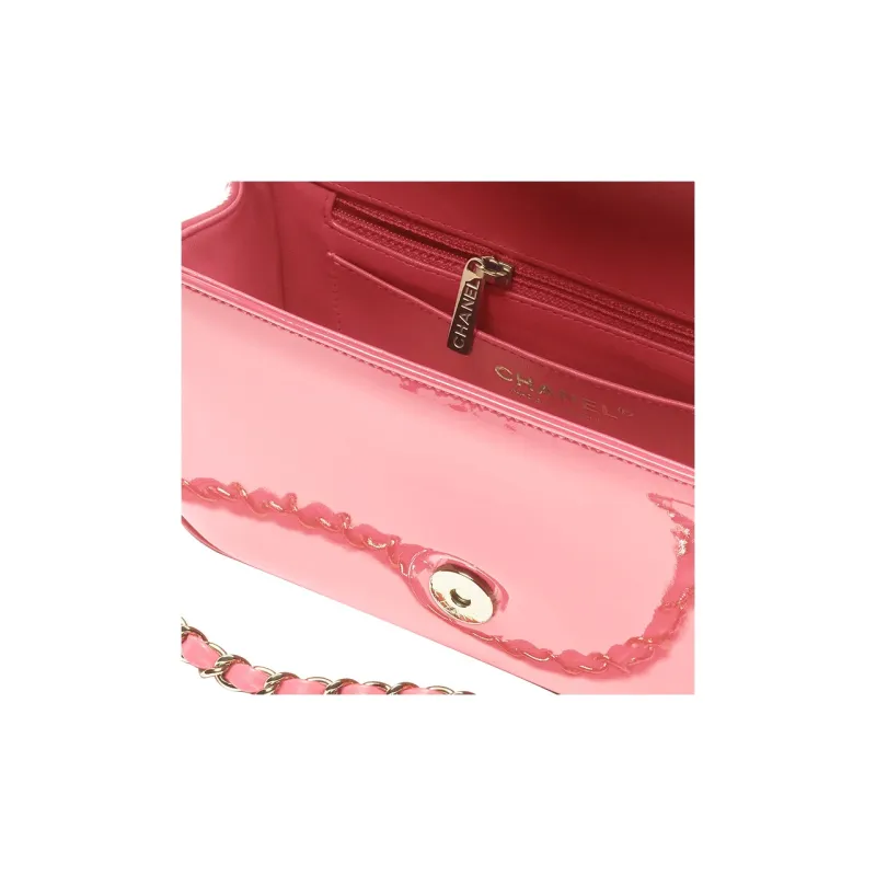 CHANEL Gold Coin Collection Calf Patent Leather Camellia Flap Bag, Crossbody Bag, Shoulder Bag Trumpets Women's Pink-3