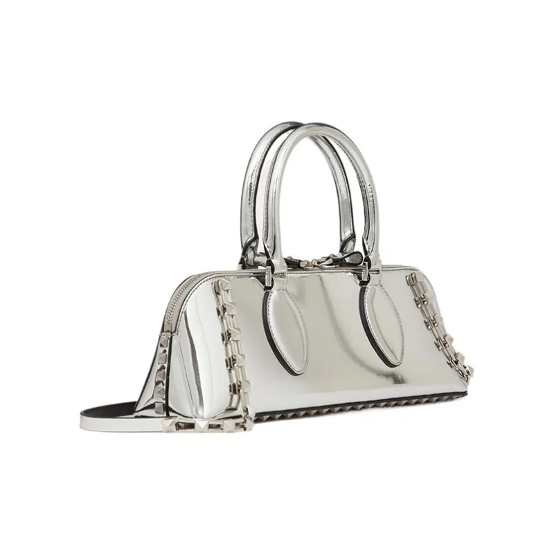 Valentino ROCKSTUD Calfskin Shoulder Bag Crossbody Bag Handbag Women's Silver-1