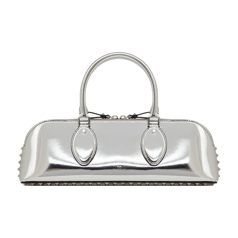 Valentino ROCKSTUD Calfskin Shoulder Bag Crossbody Bag Handbag Women's Silver-3