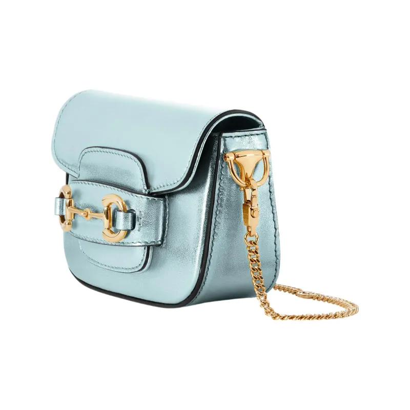 GUCCI Horsebit 1955 Layered Leather Shoulder Bag Crossbody Bag Mini Women's Light Blue-1